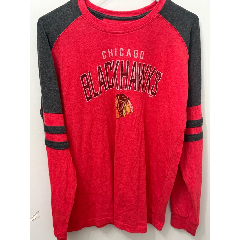 NHL Chicago Blackhawks Red Raglan Long Sleeve Graphic T-Shirt Mens Large